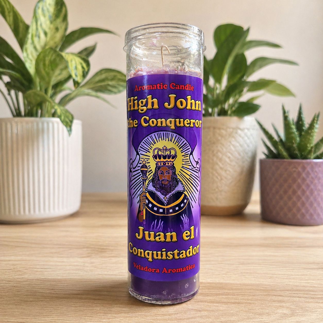 High John the Conqueror candle in glass jar for strength, power, and victory ritual at Arkadys Metaphysical Gifts Amarillo