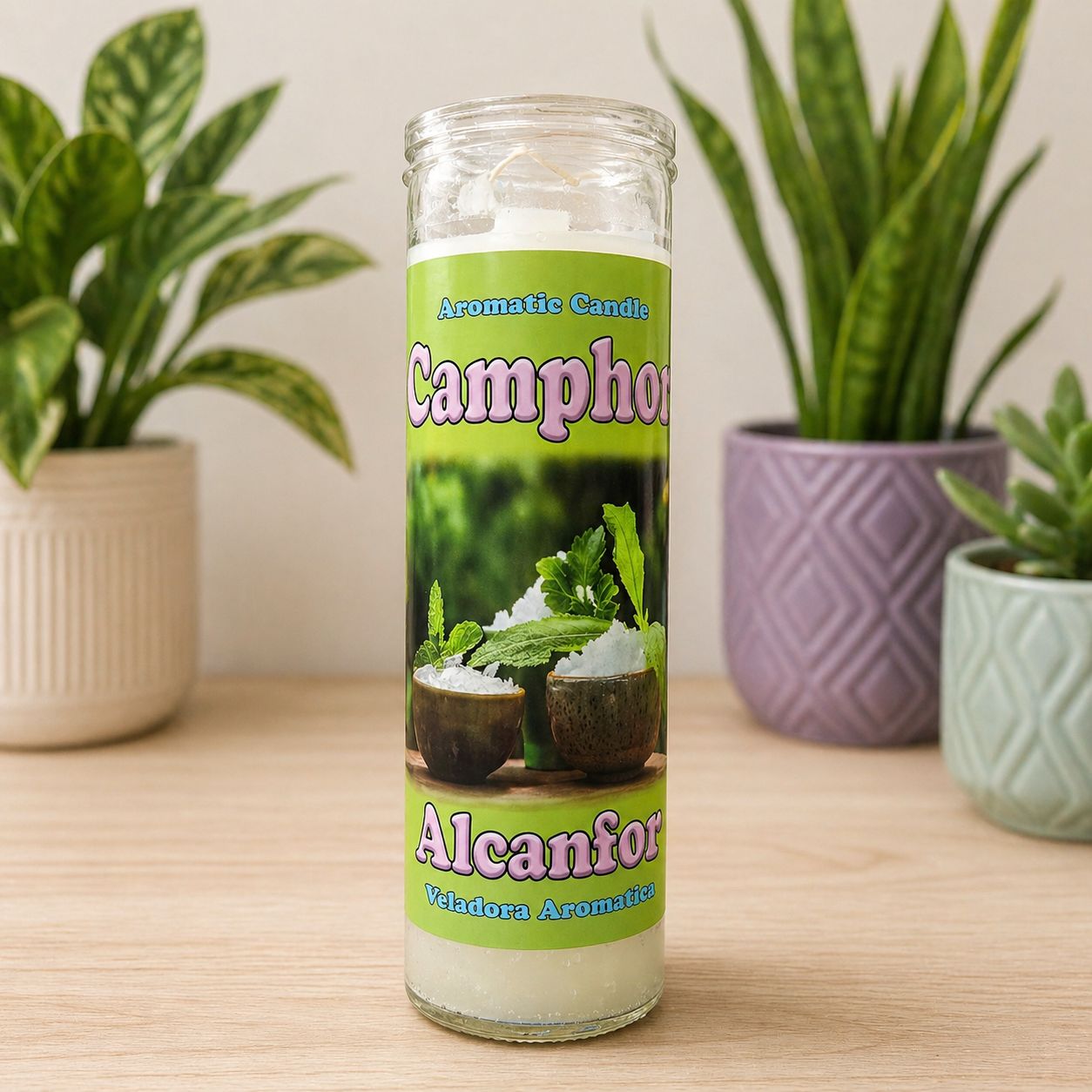 Camphor glass jar candle with real crystals Arkadys Metaphysical Gifts Amarillo, Texas