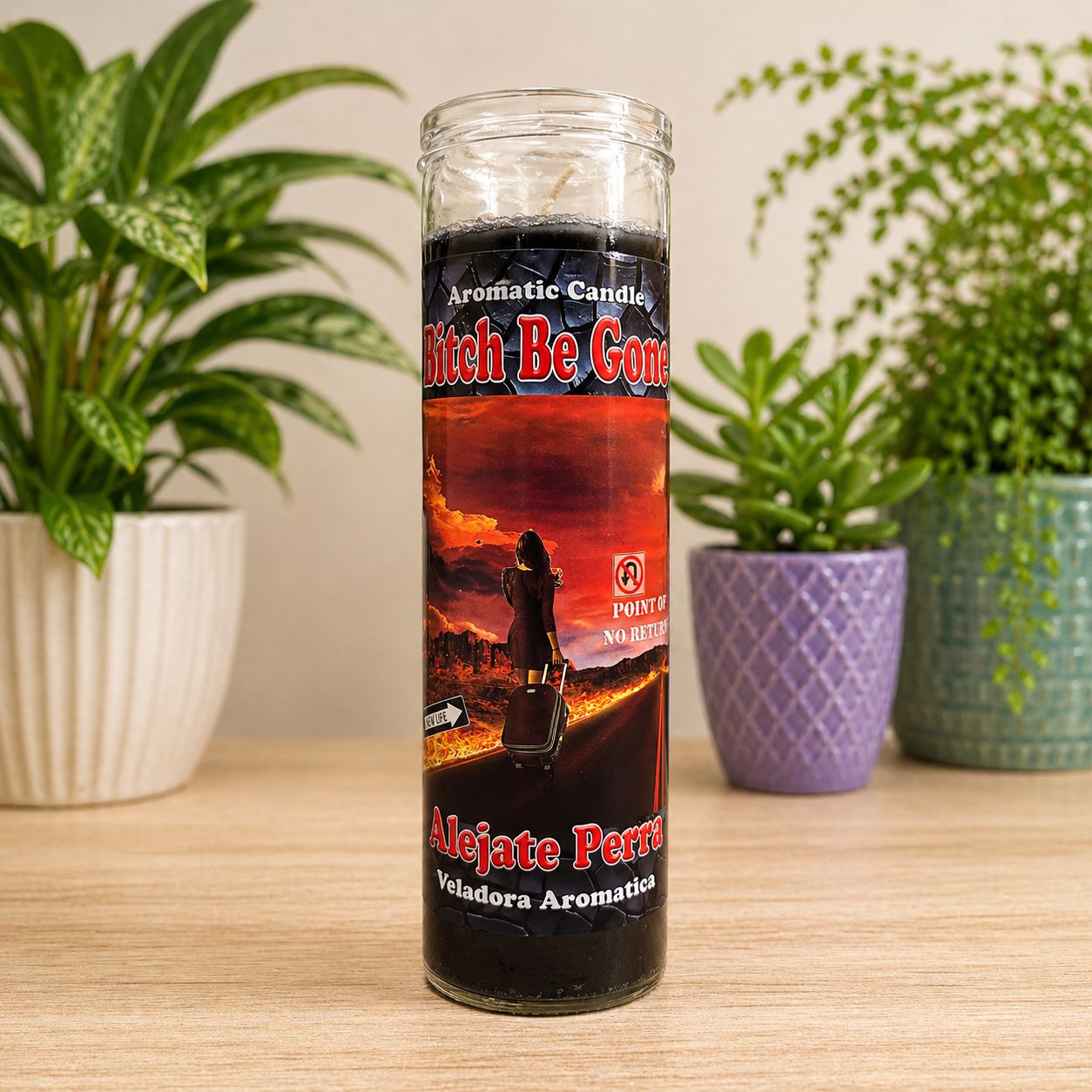 Bitch Be Gone banishing candle in glass jar for removing negative energy Arkadys Metaphysical Gifts Amarillo