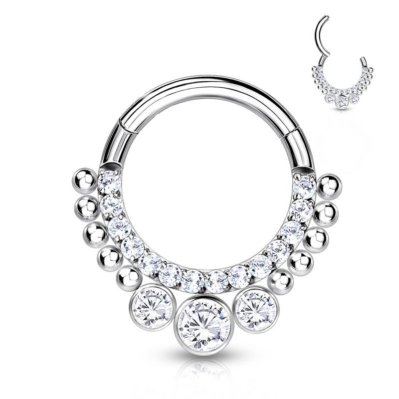 Implant grade titanium clear gems balls hinge segment ring 16G 5/16 inch with sparkling CZ accents.