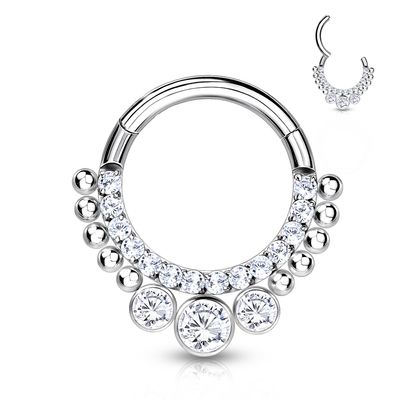 Implant grade titanium clear gems balls hinge segment ring 16G 5/16 inch with sparkling CZ accents.
