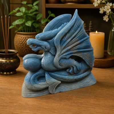 Front side of trolleite dragon carving blue stone sculpture altar decor Arkadys Metaphysical Gifts Amarillo TX