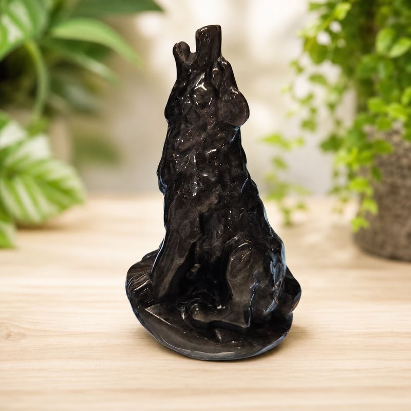 Silversheen Obsidian Howling Wolf carving at Arkady’s Metaphysical Gifts