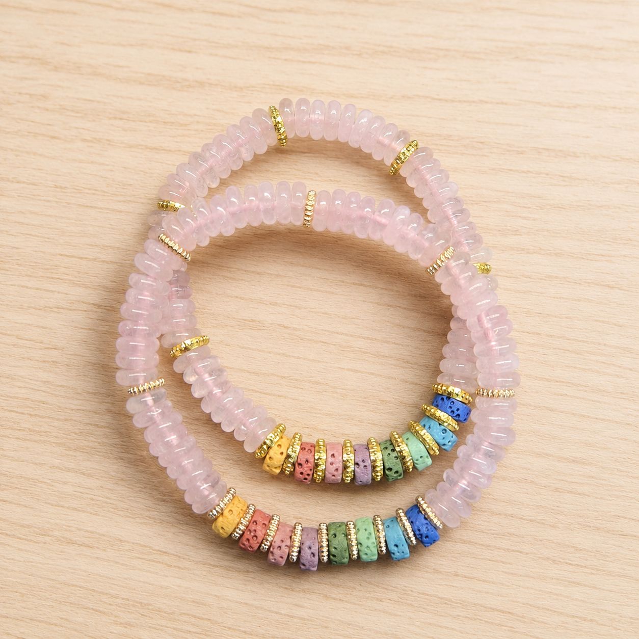 CHAKRA VOLCANIC ROCK ROSE QUARTZ BRACELET