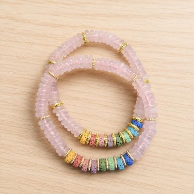 CHAKRA VOLCANIC ROCK ROSE QUARTZ BRACELET