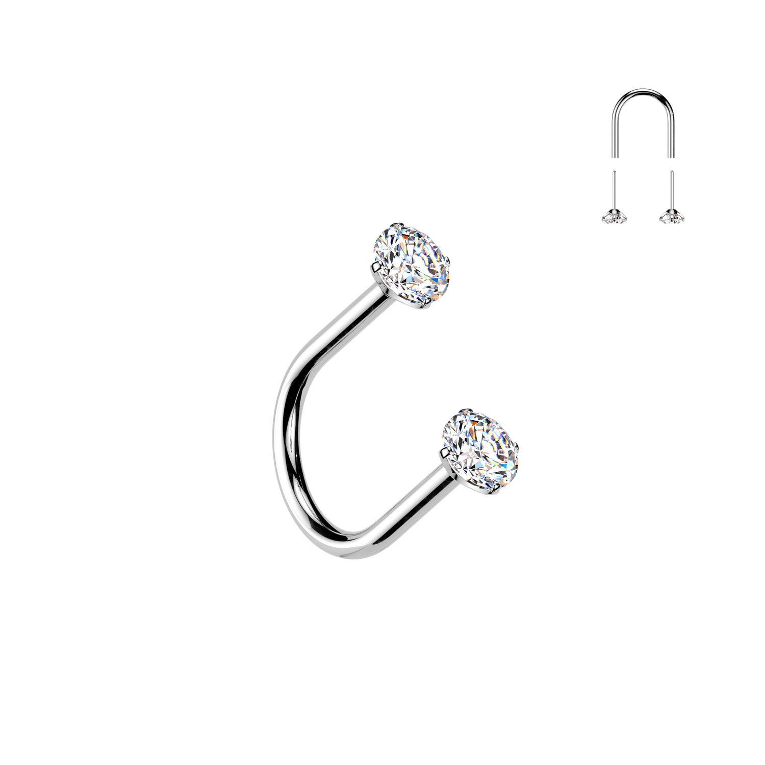 18G implant grade titanium U-nose loop with clear CZ ends.