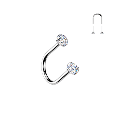 18G implant grade titanium U-nose loop with clear CZ ends.