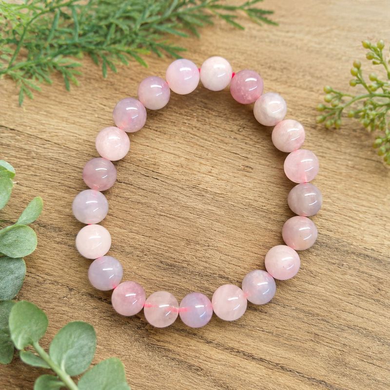 Madagascar purple rose quartz 8mm stretch bracelet with polished pink and lavender gemstone beads