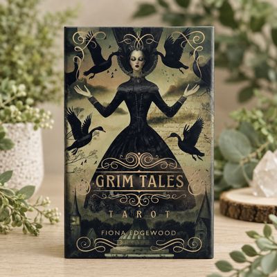 Grim Tales Tarot by Fiona Edgewood with gothic woman and raven artwork