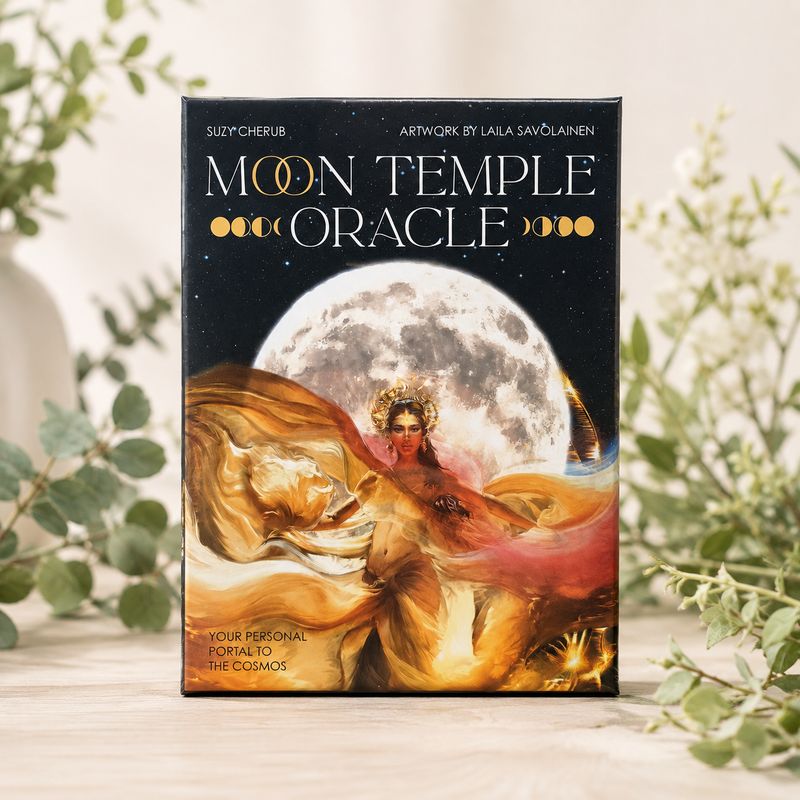Moon Temple Oracle by Suzy Cherub with full moon and celestial goddess artwork