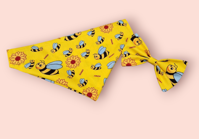 bandana, slide on collar. Bees on yellow 