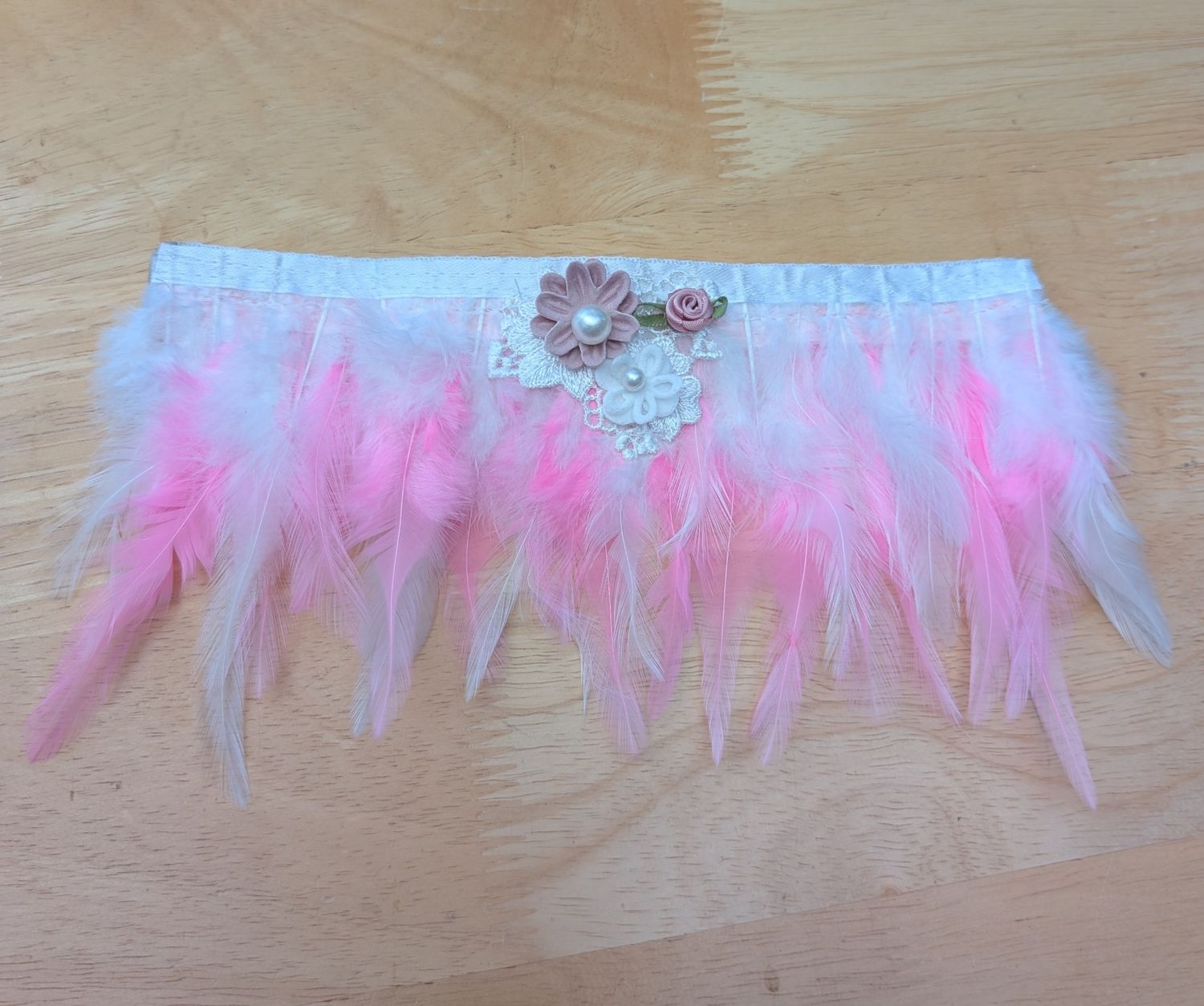 neck feathers (Asian style dog grooming) pink and white with flowers