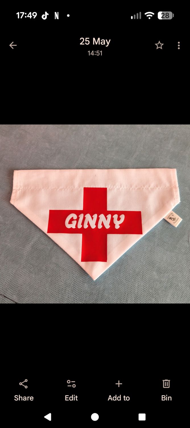 England bandana, personalised,slide on collar. 