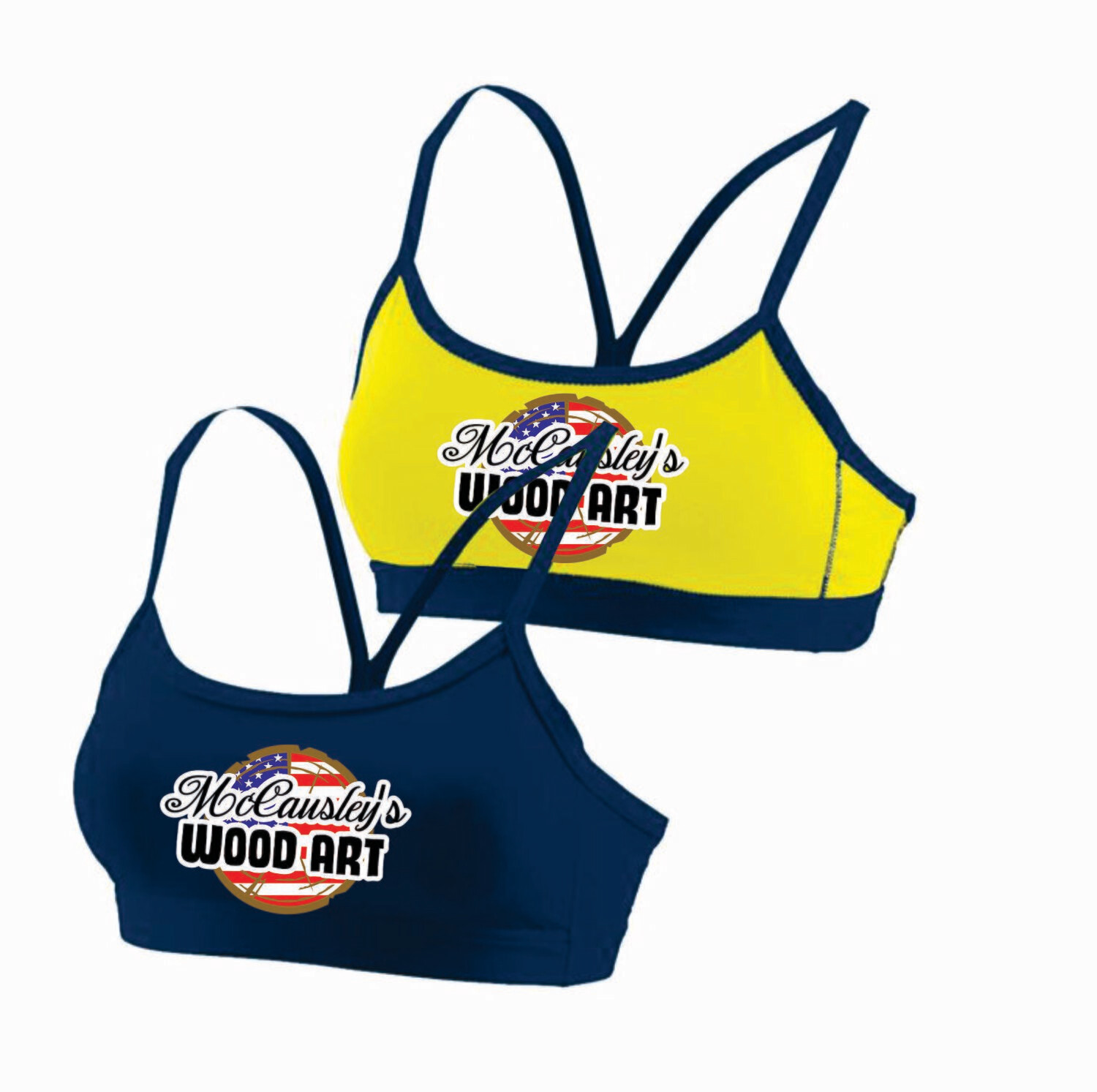 McCausley Wood Art Reversible Encore Sports Bra Flag Logo