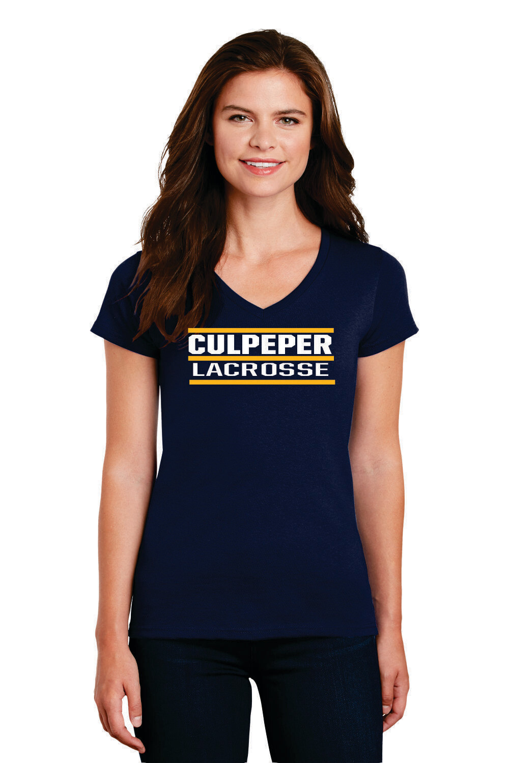 07-Culpeper Lacrosse Text Ladies V-Neck T-Shirt *2 Color Options*