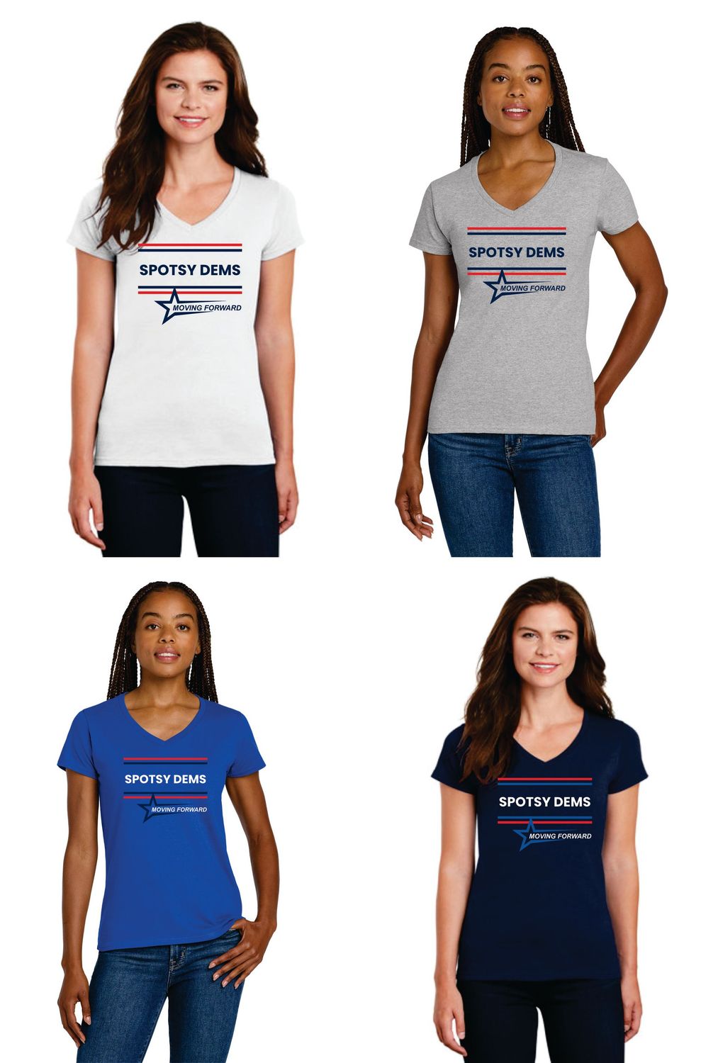 2- Spotsy VA Dems Ladies V-Neck T-Shirt