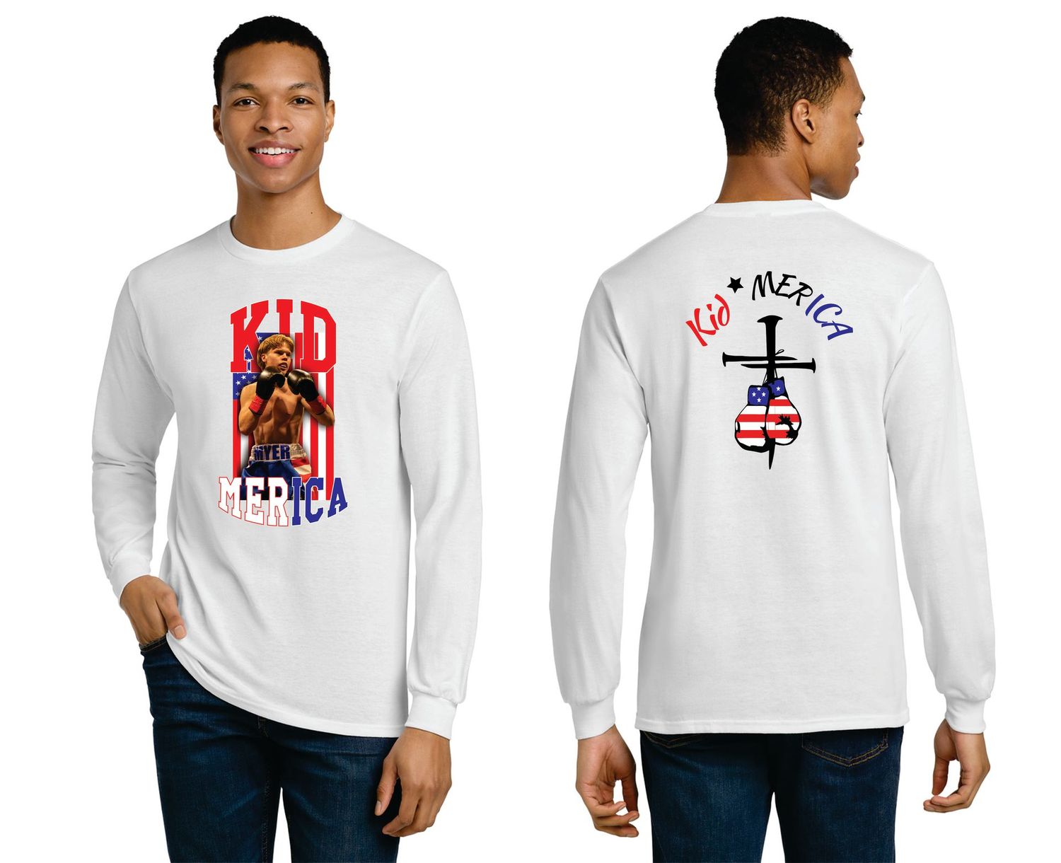 Kid Merica Flag Long Sleeve T-Shirt
