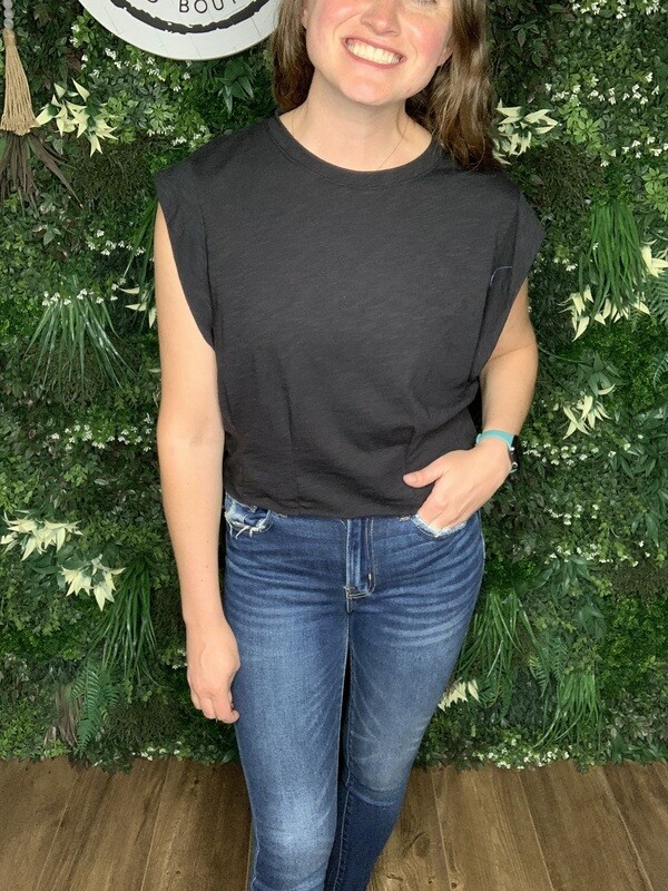 Cap Sleeve Black Crop Top