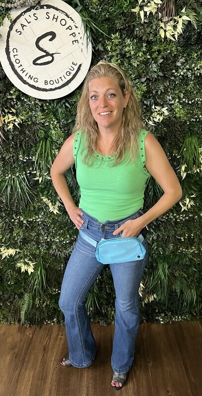 Lime Tank w/ Gold Neck Buttons