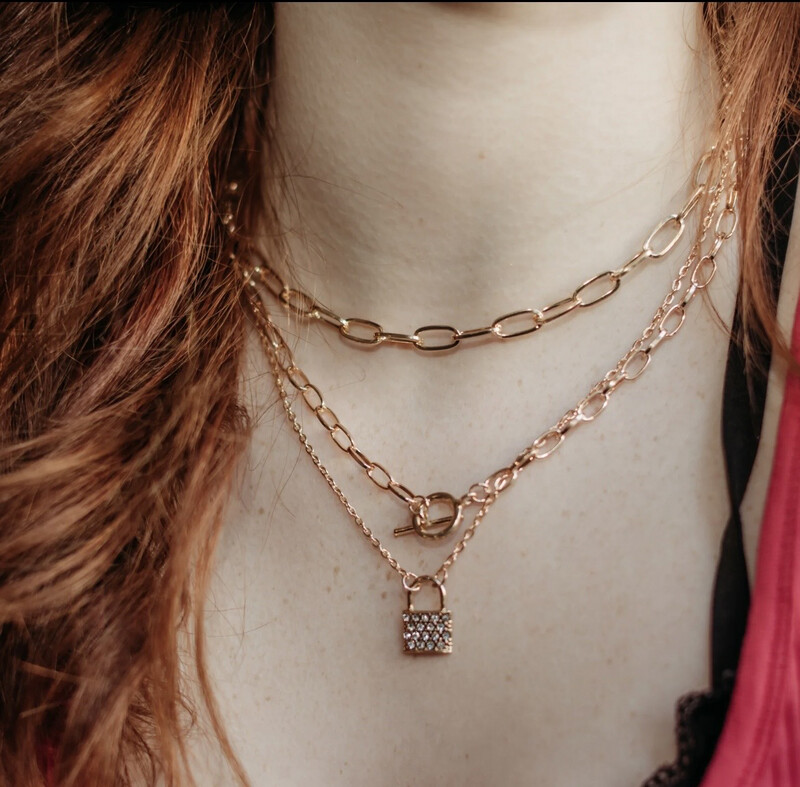 Rhinestone Lock  Layered Necklace