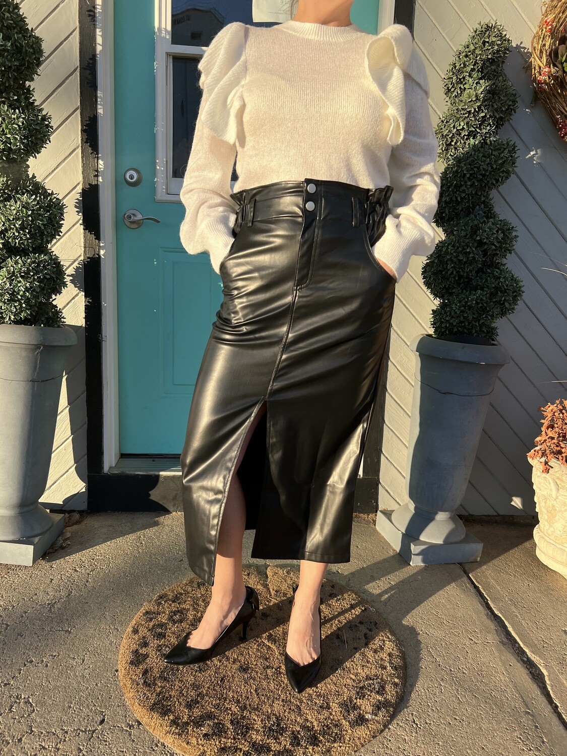 Faux Leather Paper Bag Maxi Skirt