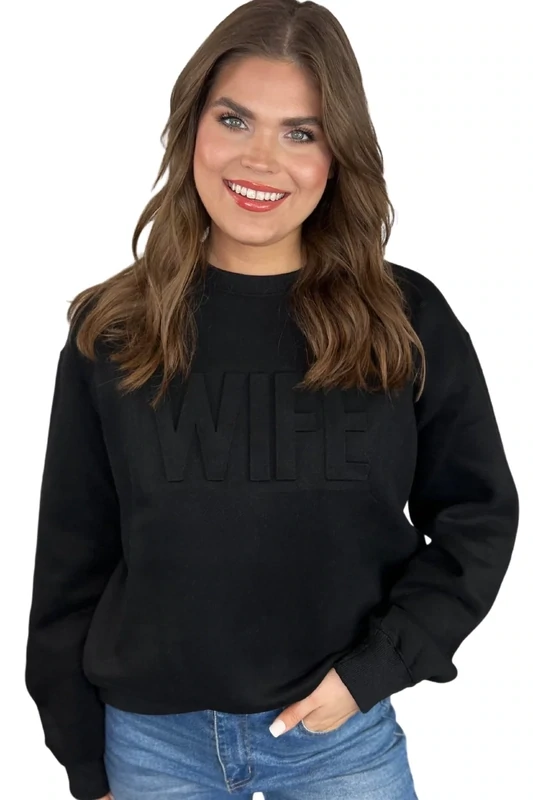 Wife Embossed Sweatshirt -Black