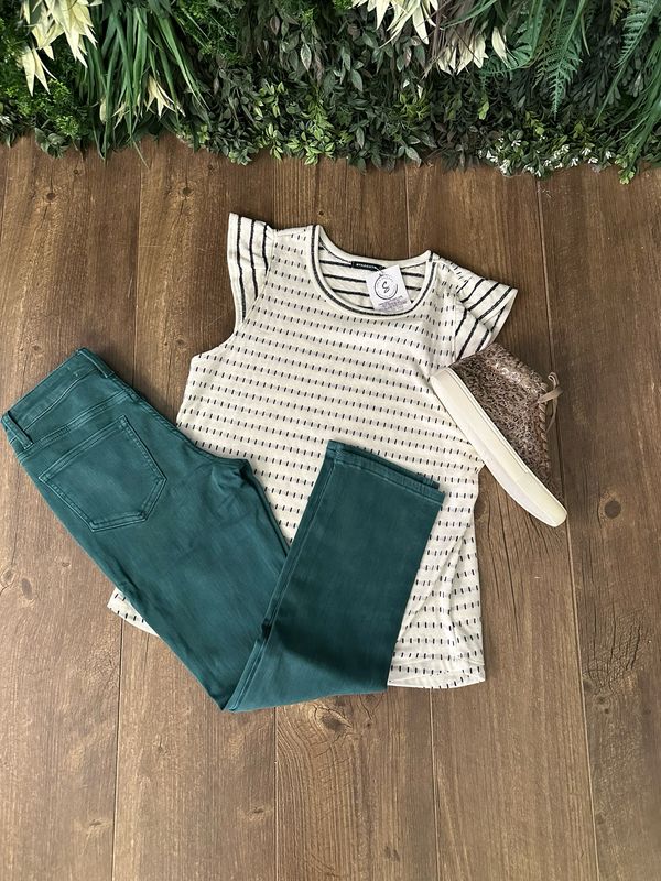 Jeanne Deep Green Hi Rise Raw Hem Straight Jean