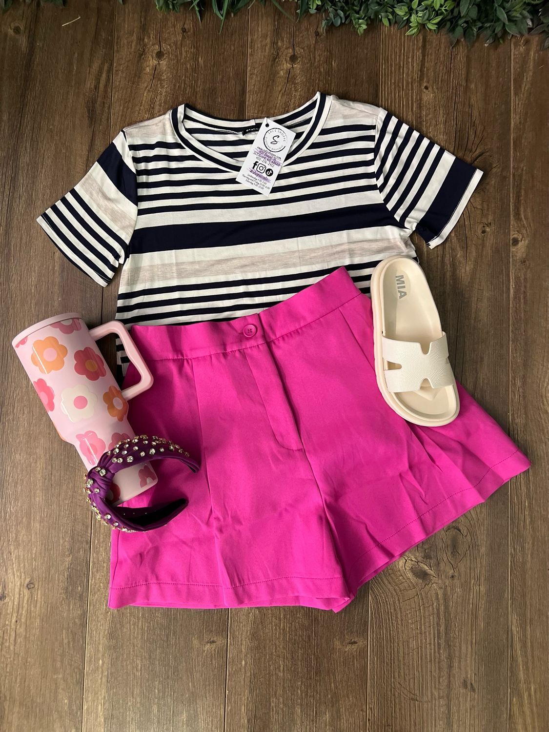 Magenta Button Shorts
