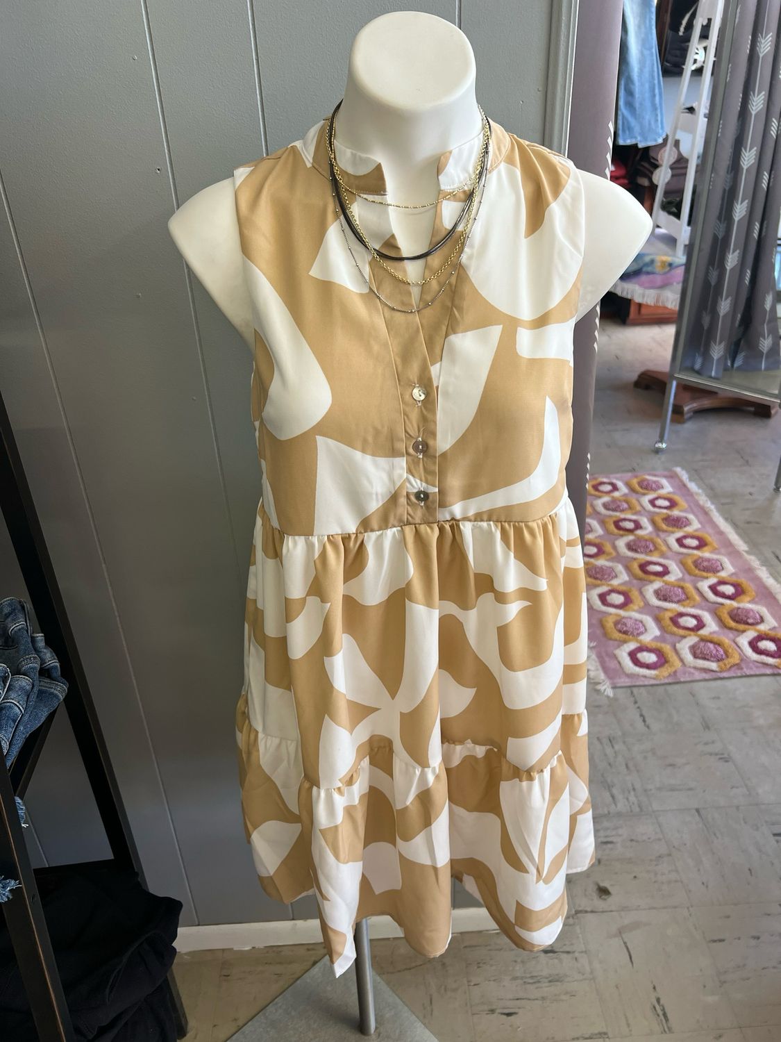 Shirring Print Dress