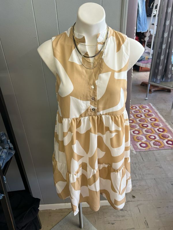 Shirring Print Dress