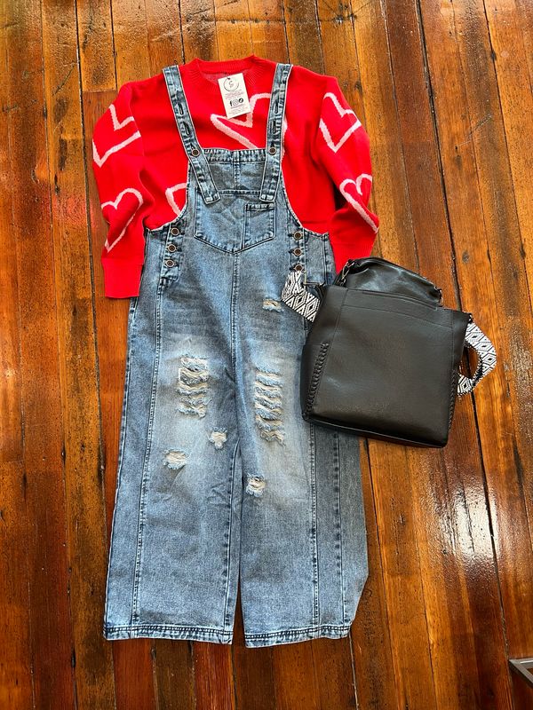  Distressed Bib Wide Leg Overall