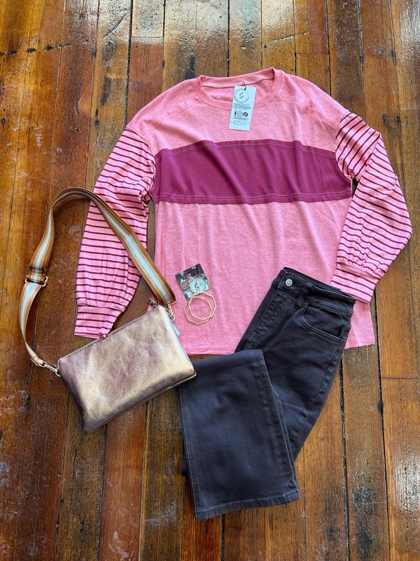 ROSE LS Stripe Sleeve Top