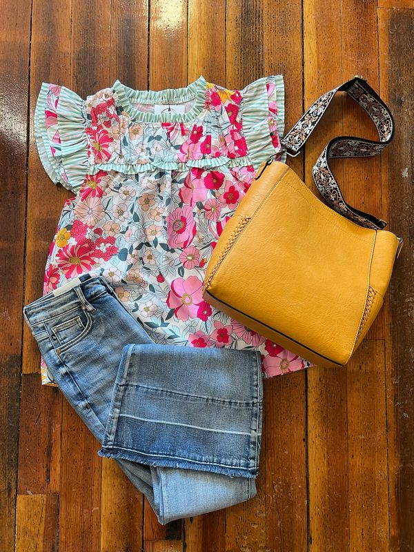 Contrast Ruffle Trim Short Sleeve Blouse