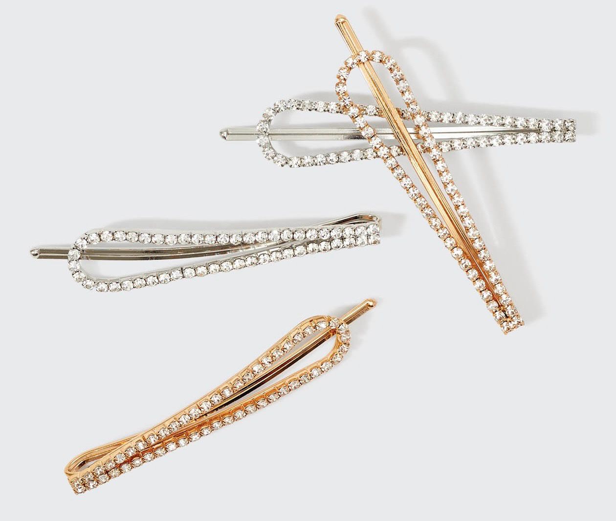 Metal Rhinestone Drop Bobby Pins 4pc Set 