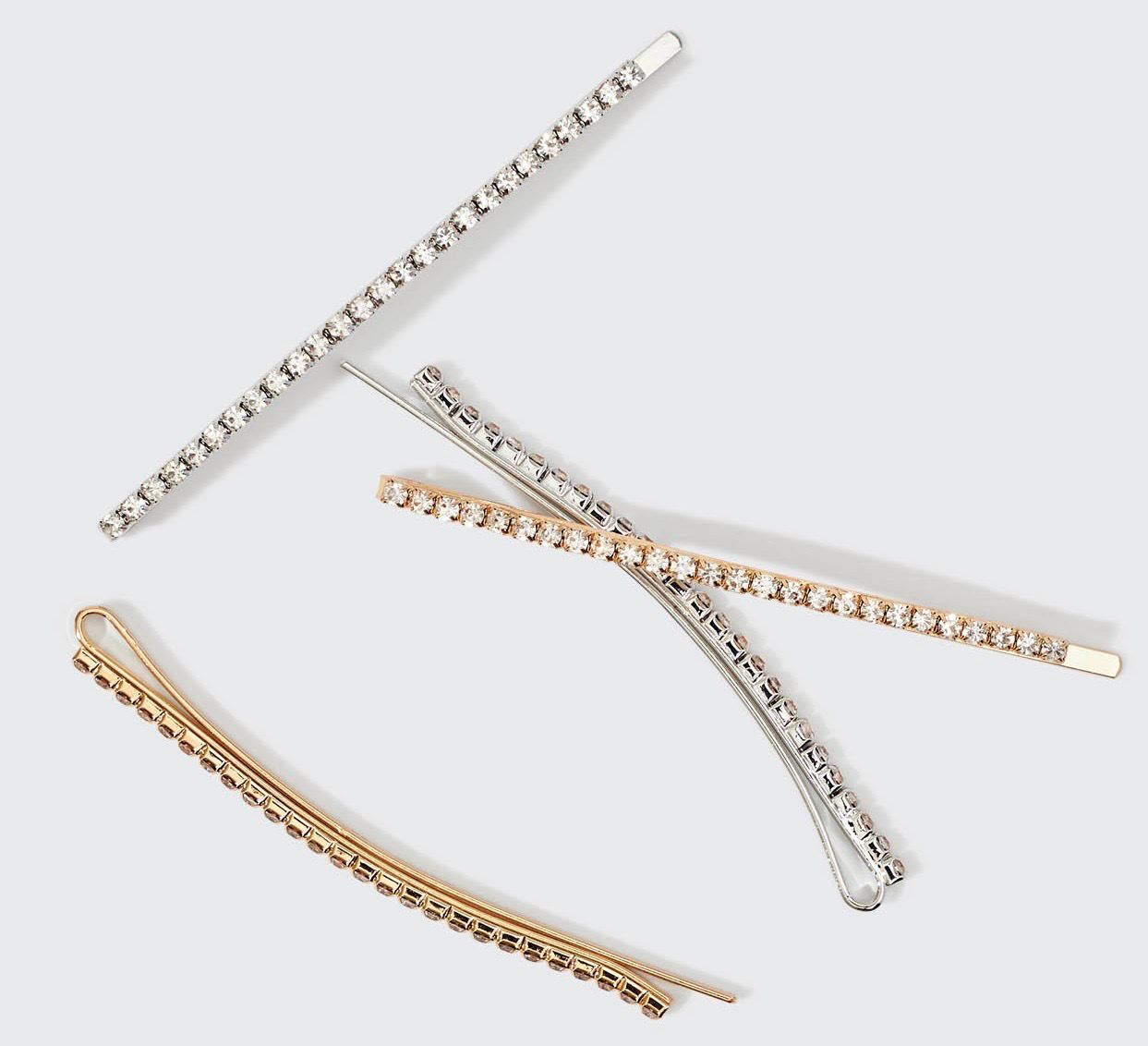 Metal Rhinestone Extra Long Bobby Pins 4pc Set