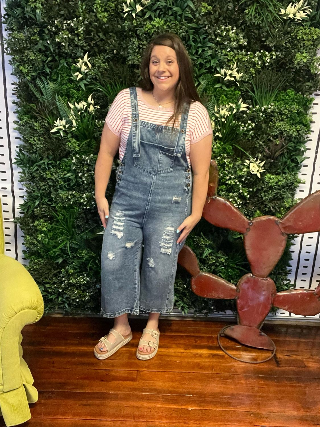  Distressed Bib Wide Leg Overall