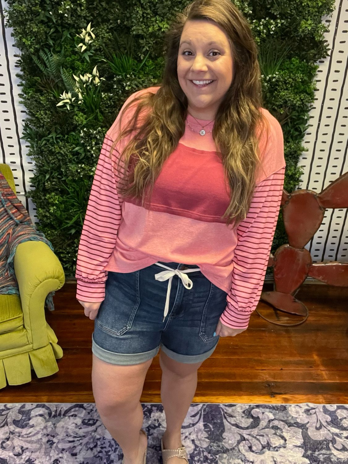 ROSE LS Stripe Sleeve Top