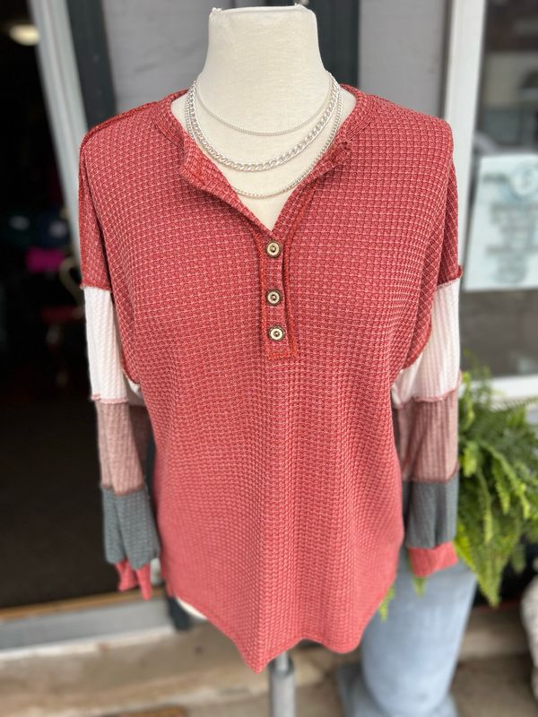 Waffle Knit LS Color block