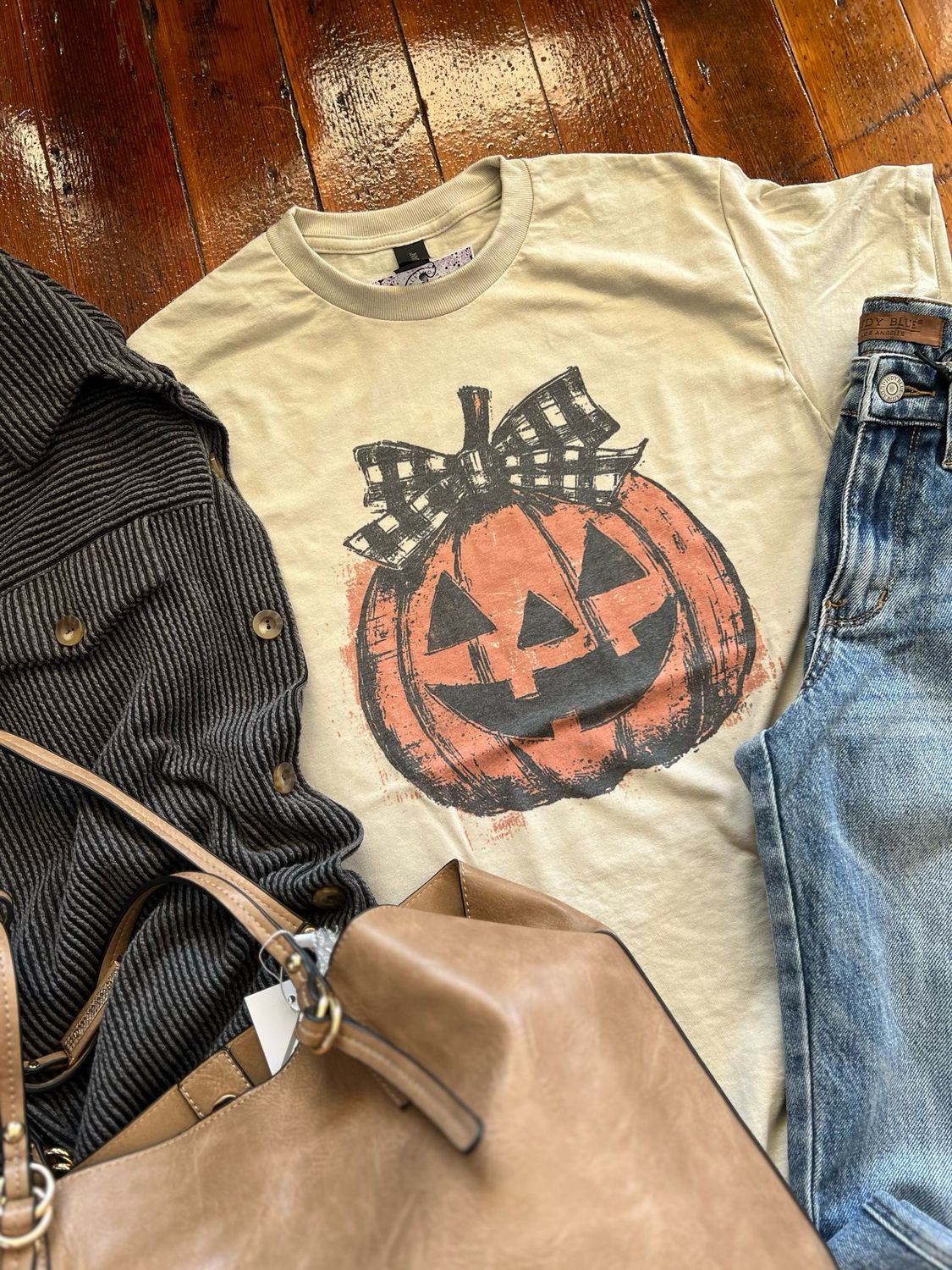 Jack O Latern Checkered Bow Tee Jack O Latern Checkered Bow Tee