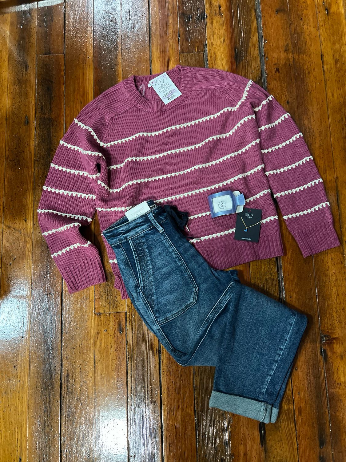 Blanket Stitch Pullover Sweater-Dark Magenta Blanket Stitch Pullover Sweater-Dark Magenta