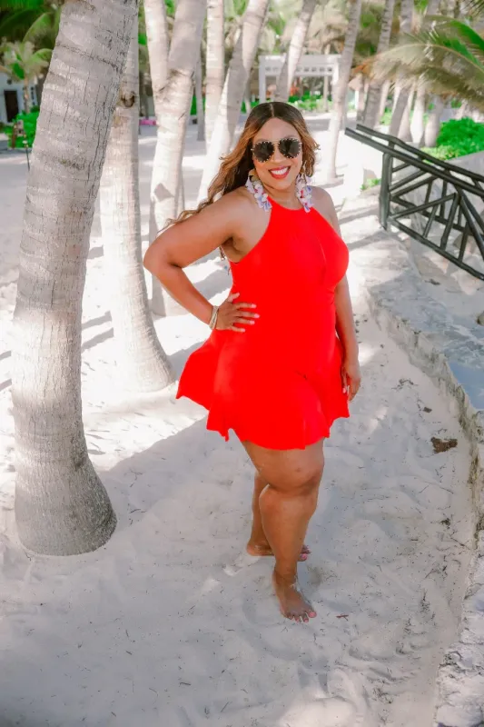 Chasing Sunshine Skirted Swimsuit-Red