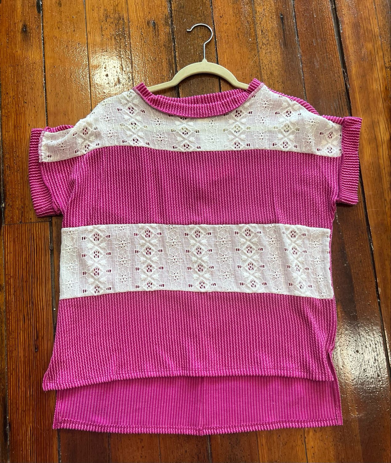 Rib Lace Top Magenta