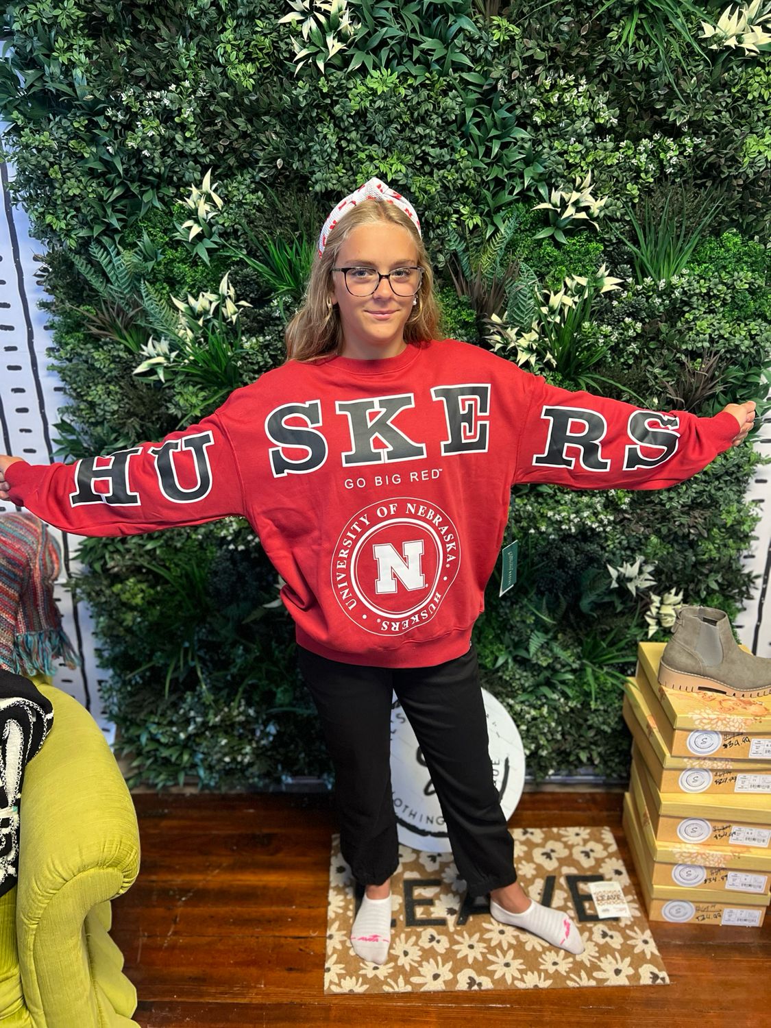 Nebraska Red Split Lantern Sleeve Crew
