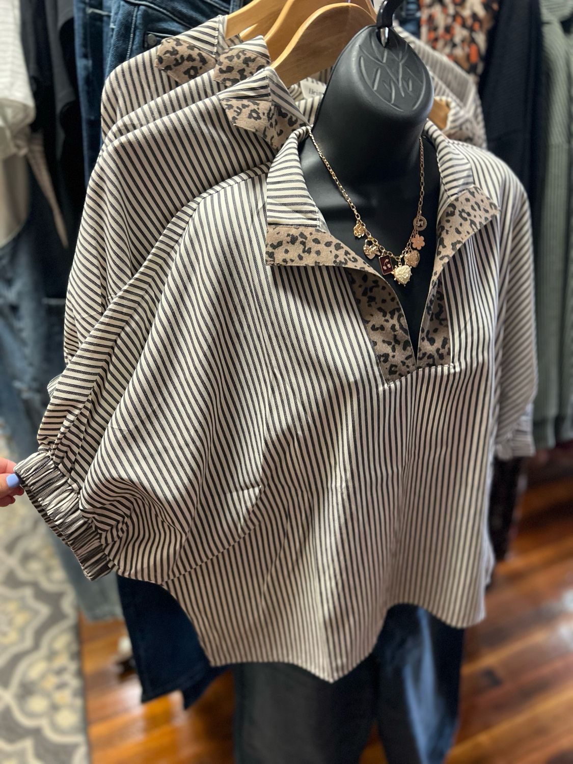 Oversized Split Neck Striped Tee