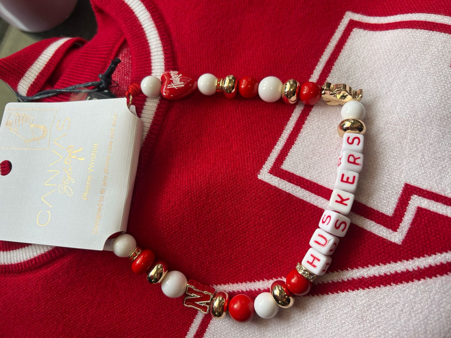 NE Huskers Beaded Phone Wristlet