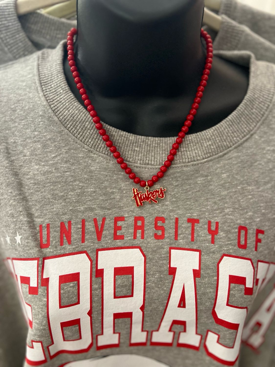 NE Huskers Beaded Logo Pendant Necklace