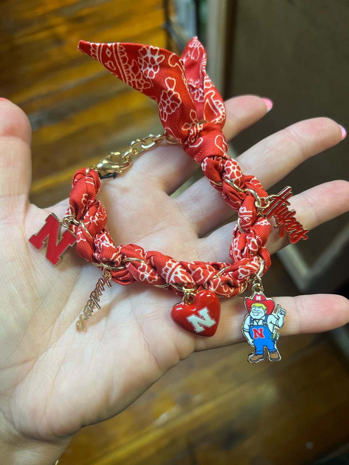 Nebraska Husker Bandana Charm Bracelet