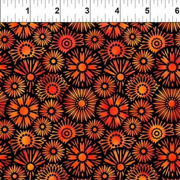 Patchworkstoff "Unusual Garden II Blooms", Blumen, orange-schwarz, Jason Yenter, 19,00 €/m