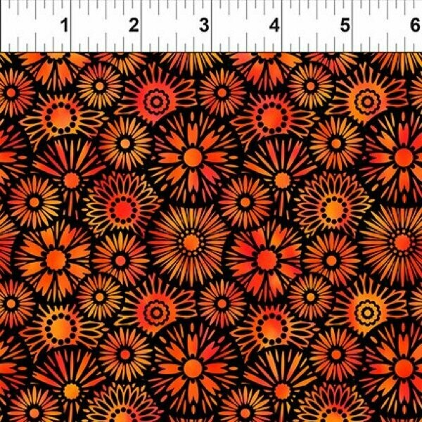 Patchworkstoff "Unusual Garden II Blooms", Blumen, orange-schwarz, Jason Yenter, 19,00 €/m