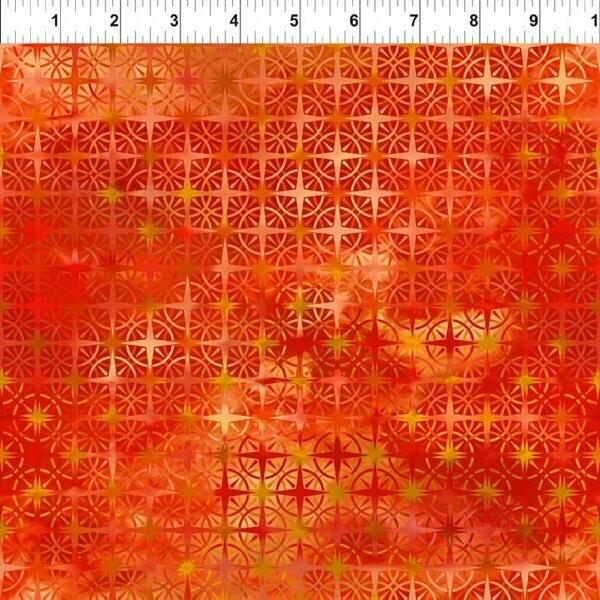 Patchworkstoff "Calypso I Compass fire" mit Batikoptik, Kompass, orange, Jason Yenter, 19,80€/m